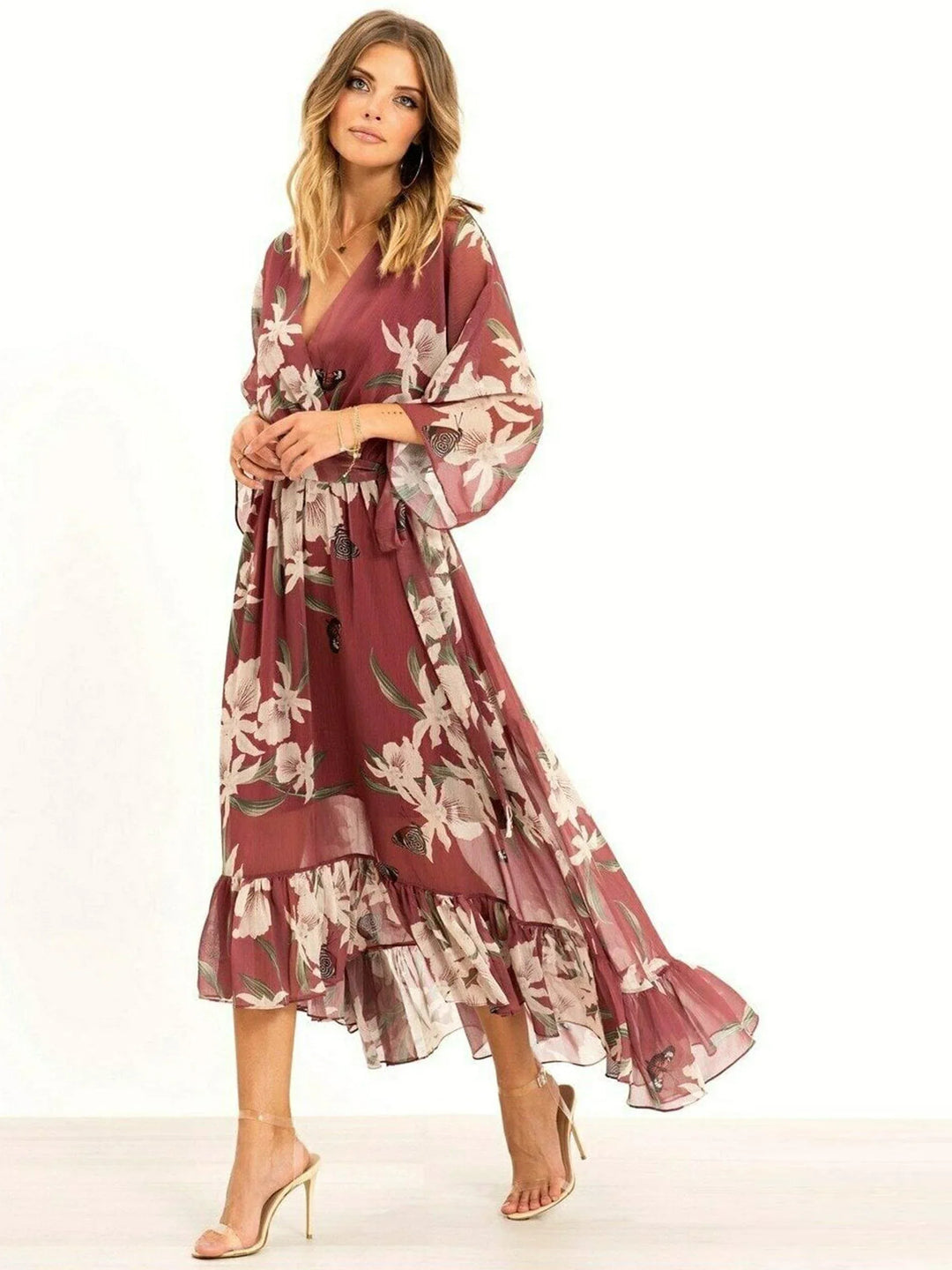 YASMINE™ - Elegant Kimono Midi Dress - MABEL LONDON