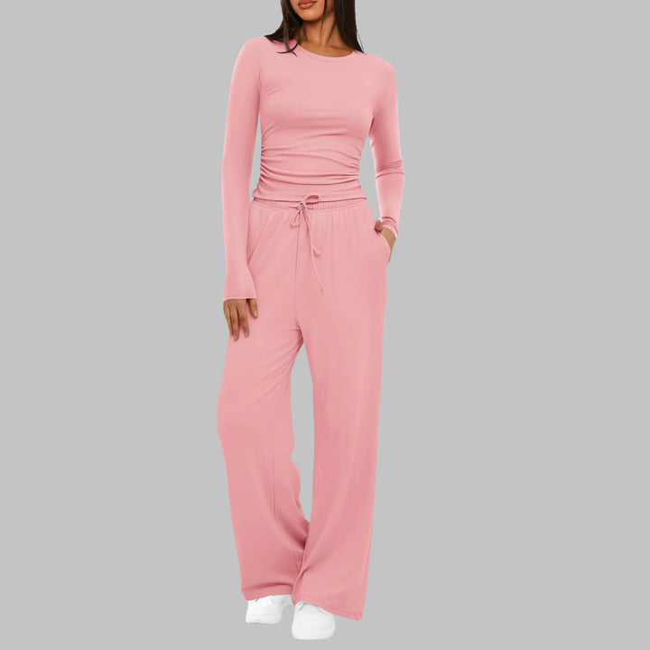 BELLE™ - Casual Long Sleeve Top and Wide Leg Pants Set - MABEL LONDON