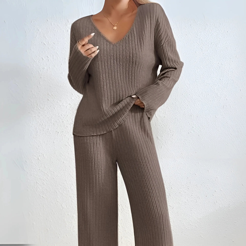 MADEL™ - Comfy Drop Shoulder Long Sleeve Top and Pants Set - MABEL LONDON