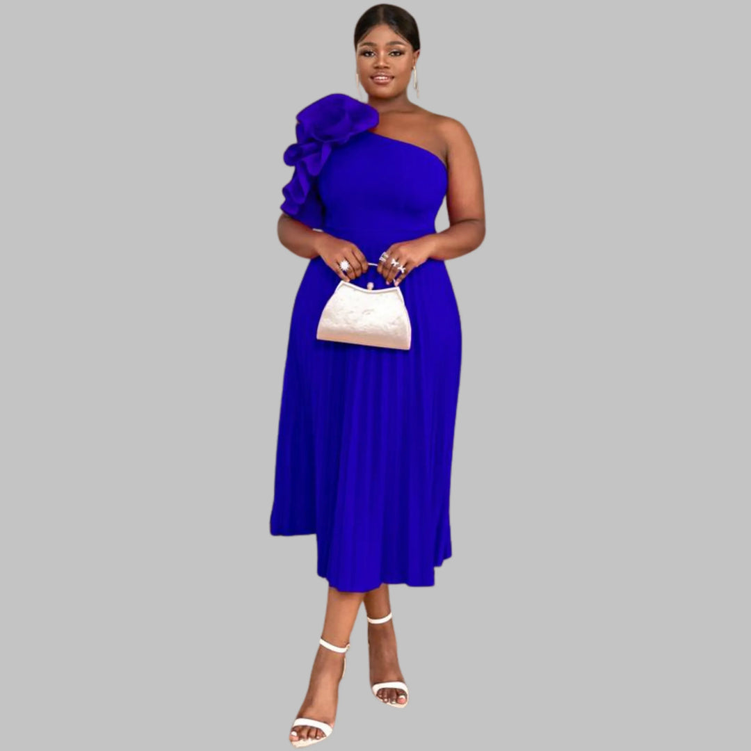 MINERVA™ - Elegant One Shoulder Ruffle Plus Size Evening Dress - MABEL LONDON