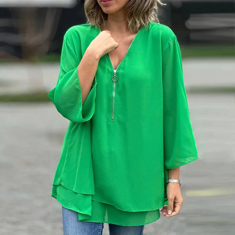 Selindra | Stylish V-Neck Flowy Top - MABEL LONDON