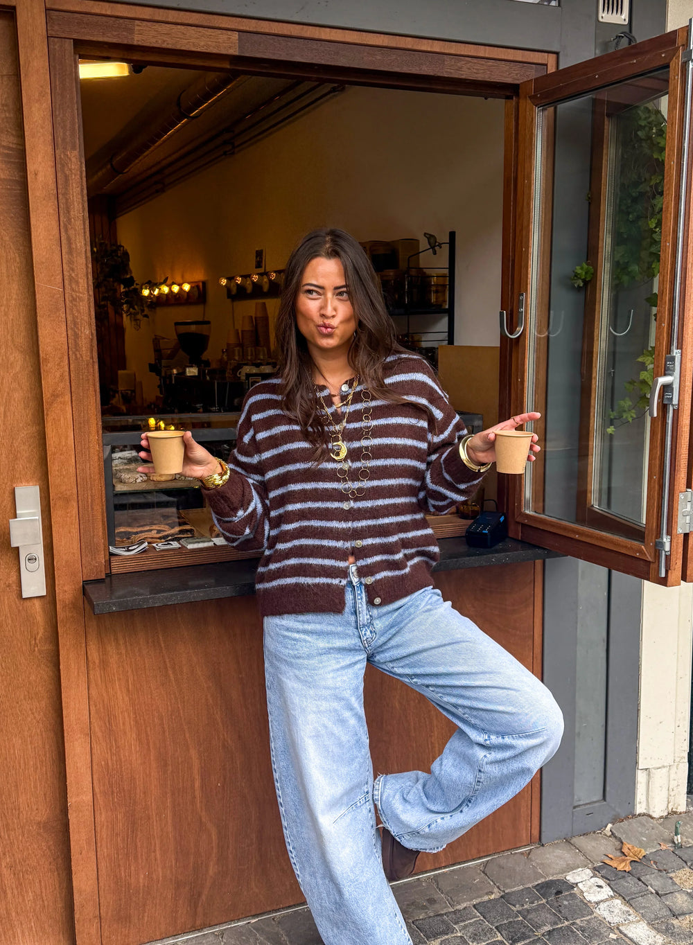 Aurora Vest Stripe Brown/Blue - MABEL LONDON