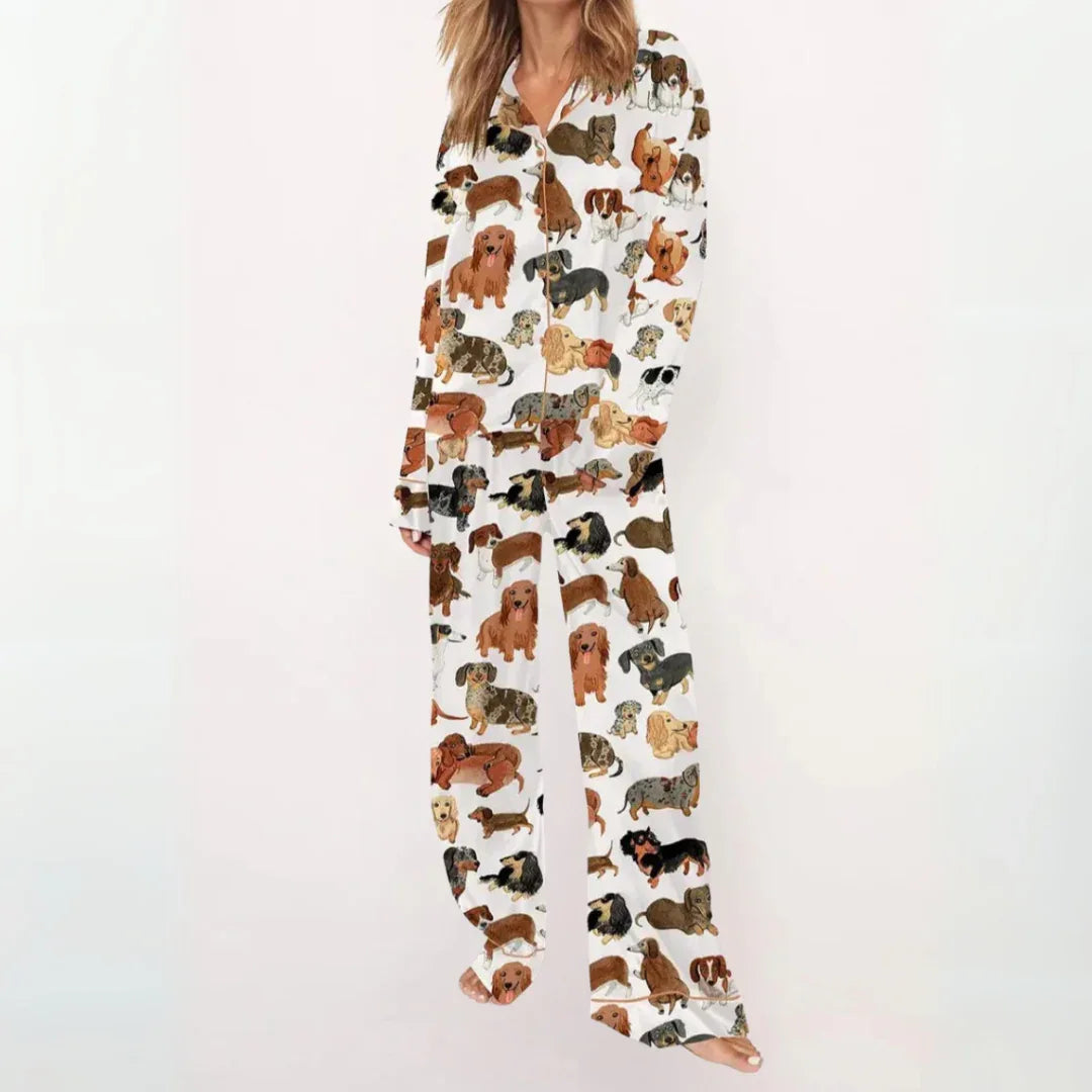 SYLIA™ - Casual Printed Button Down Top and Comfy Pajama - MABEL LONDON