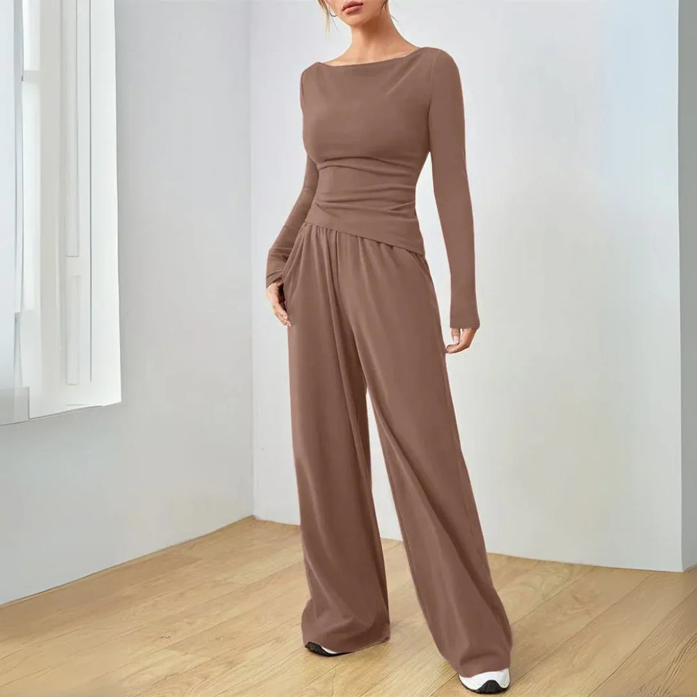 DANTARA™ - Casual Long Sleeve Top and Wide Leg Pants Set - MABEL LONDON