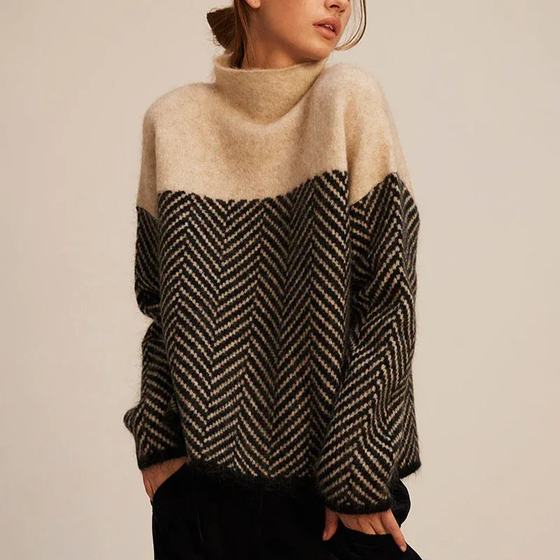 NORA™ | Two-Tone High-Neck Pullover - MABEL LONDON