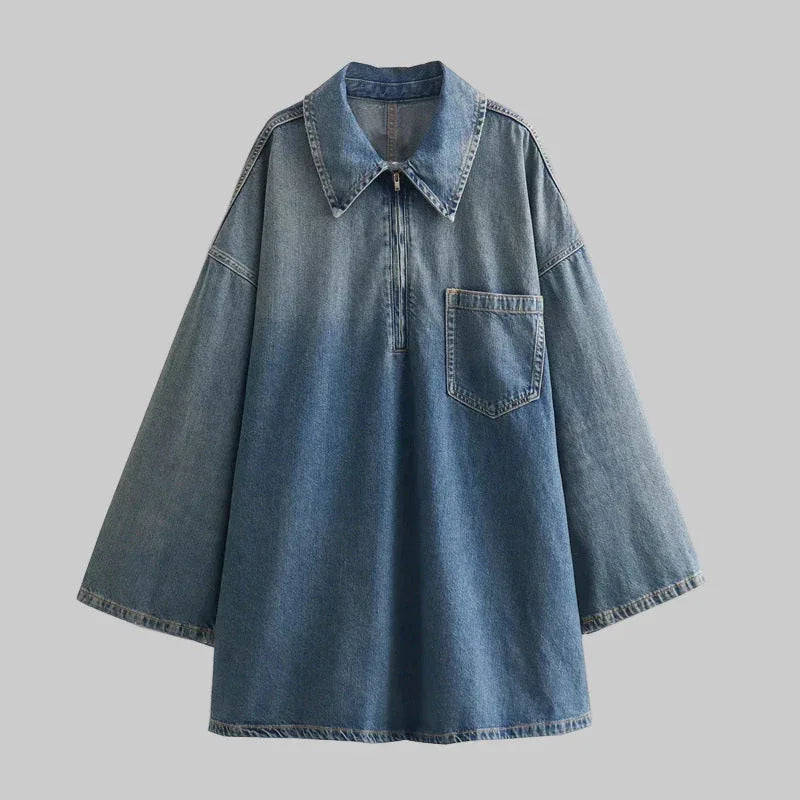 TWALYA™ - Vintage Half Zip Collared Long Sleeve Top - MABEL LONDON