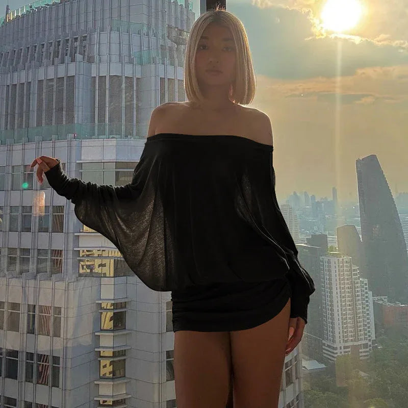 VALENCIA™ – Elegant Off-Shoulder Evening Mini Dress - MABEL LONDON