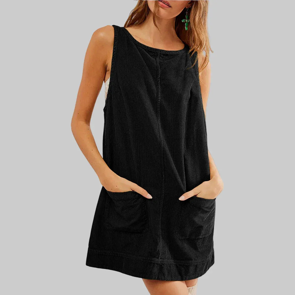 SADA™ - Chic Overall Round Neck A Line Mini Dress - MABEL LONDON