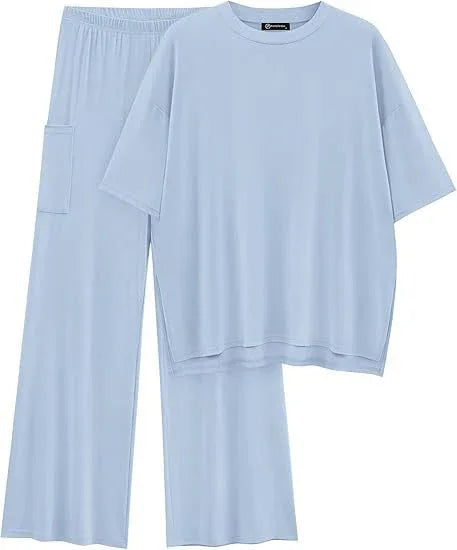 FILTA™ - Casual Basic Top and Elastic Waist Pants Set - MABEL LONDON