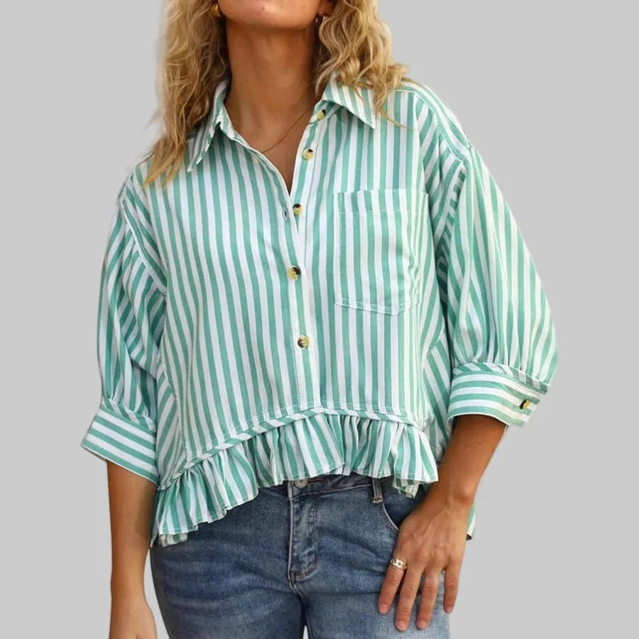 KOLET™ - Casual Summer Ruffled Button Down Blouse - MABEL LONDON