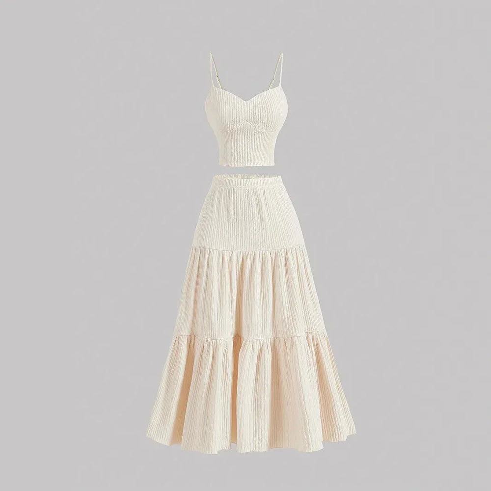 DALI™ - Comfy Sleeveless Crop Top and A-Line Skirt Set - MABEL LONDON