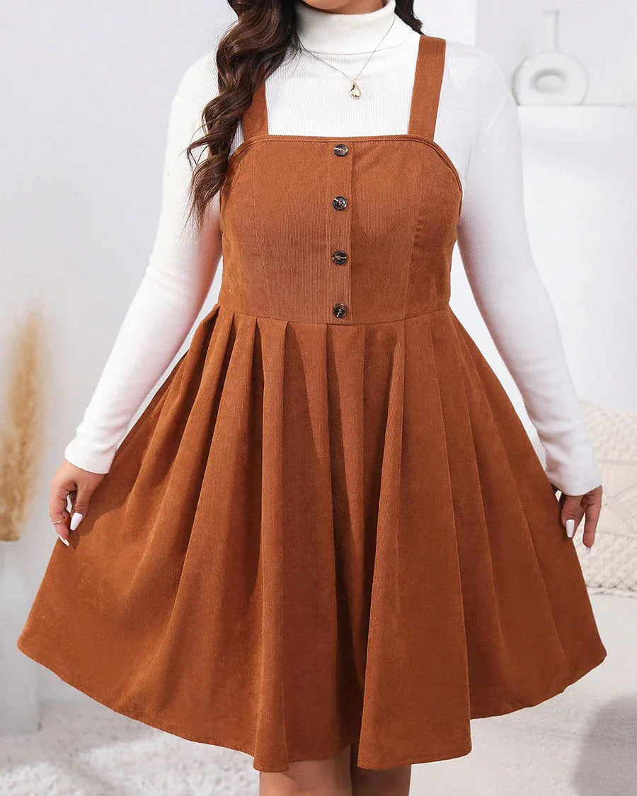 NADELEINE™ - Casual Plus Size Pleated A-Line Sleeveless Mini Dress - MABEL LONDON