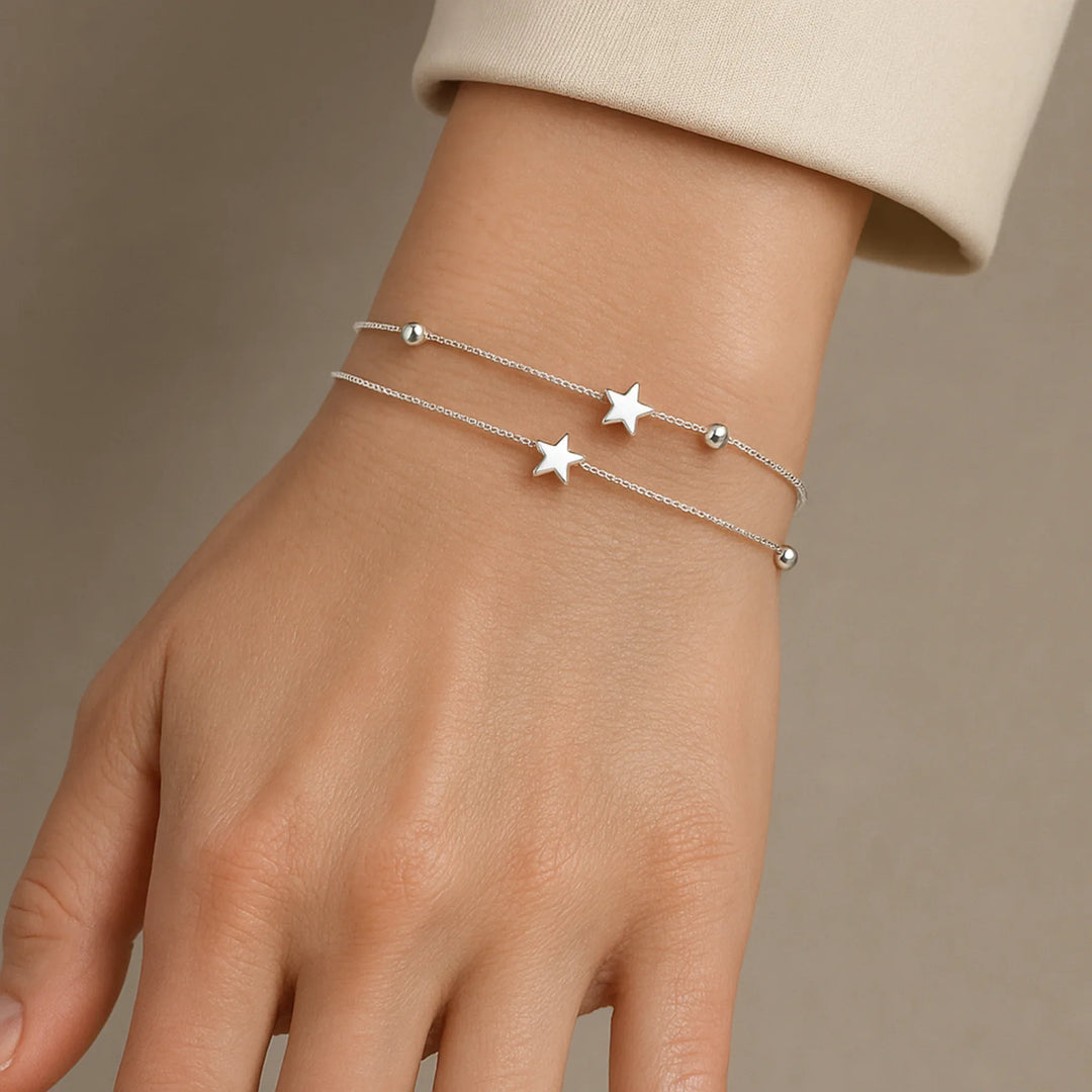 Silver Bracelet with Star Charms - MABEL LONDON