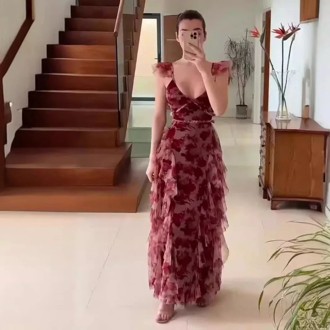 MARIELA™ – Romantic Floral Ruffle Maxi Dress - MABEL LONDON